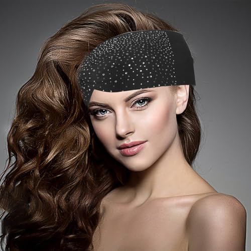Sliverdew Sparkly Head Wraps for Black Women, 3 Pcs Crystal Wide Headbands Bling Fancy Head Scarf Turban Stretchy Hair Bands African Elastic Hair Accessories - color: Khaki & Black & Light Grey
