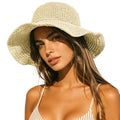 Straw Bucket Hat for Women Foldable Summer Beach Sun Hats Wide Brim Crochet Floppy Hat for Vacation Travel Shade & Style - color: Beige-b