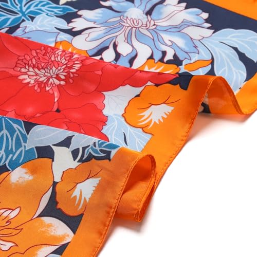 Stlvoll 27.5" Silk Neck Scarf of Women's Fashion Head Scarf Square Neck Satin Scarfs for Bag Hair Scarves Gift - color: Flower/Red/Orange/Black
