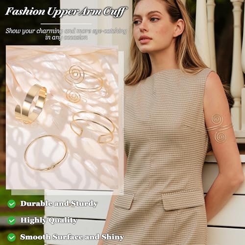 9Pcs Arm Cuff Bracelets Gold Upper Arm Cuff for Women Adjustable Upper Arm Bangle Bracelet Minimalist Irregular Arm Bangle Armband Coil Swirl Armlets Armband Jewelry Set - color: Glod B