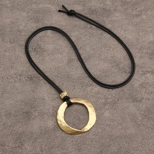Boho Necklaces for Women Chunky Circle Necklace Layered Boho Circle Leather Choker Necklace Long Vintage Necklaces Bohemian Jewlery Gifts - style: Boho Necklace Women