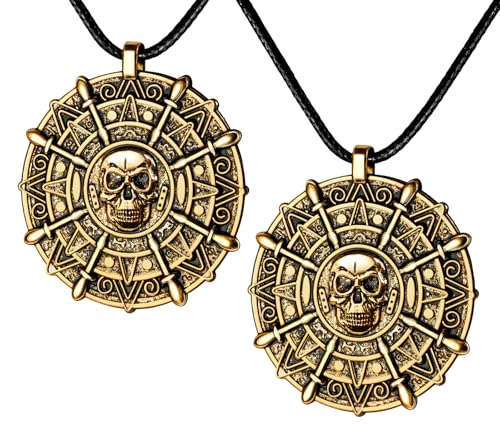 2PCS Pirate Coin Necklace,Pirate Skull Necklace for Kids,Halloween Costume Accessories for Pirate Party Cosplay