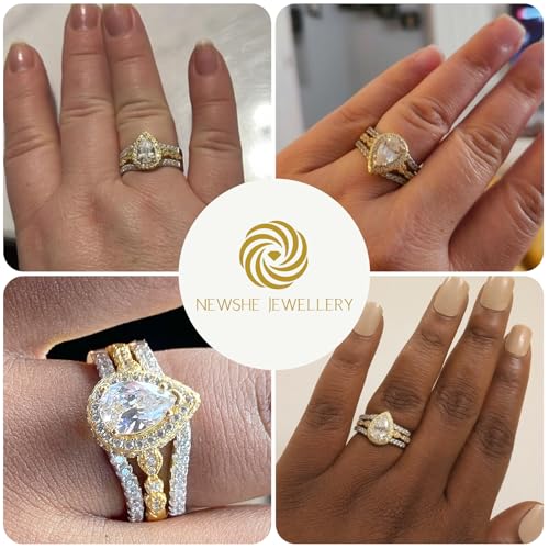 Newshe Jewellery Wedding Rings for Women Bridal Sets Sterling Silver Engagement Ring Enhancer Pear Cubic Zirconia Anniversary Promise Band Size - color: Cubic Zirconia-18k Yellow Gold Plated