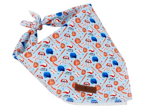 Lionet Paws Summer Blue Baseball Dog Bandana Washable Cotton Handkerchief Scarf Triangle Blue Bandana for Small Medium Dogs Girl Boy - color: Blue Baseball, size: Small (Pack of 1)