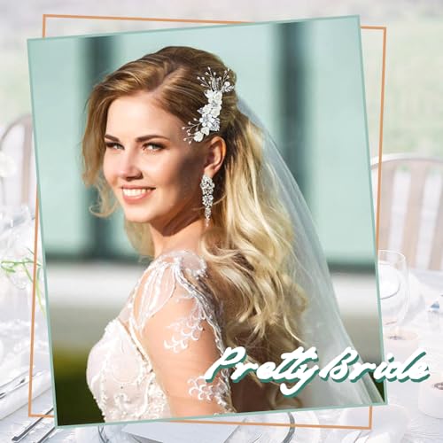 inSowni 20 Pieces Rhinestone Pearl Bridal Wedding Party Prom White Flower Hair Side Combs Slides +U-shaped Floral Hair Pins+Twist Spiral Pearl Hairpins Headpieces for Brides Bridesmaids Girls Women - color: Pure White