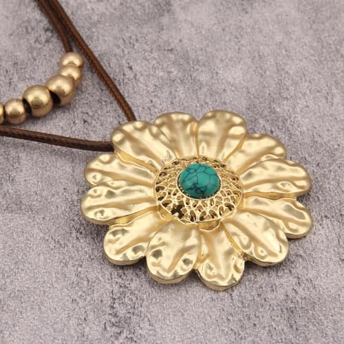 Boho Necklaces for Women Chunky Circle Necklace Layered Boho Circle Leather Choker Necklace Long Vintage Necklaces Bohemian Jewlery Gifts - style: Bohemian Large Pendant Necklace