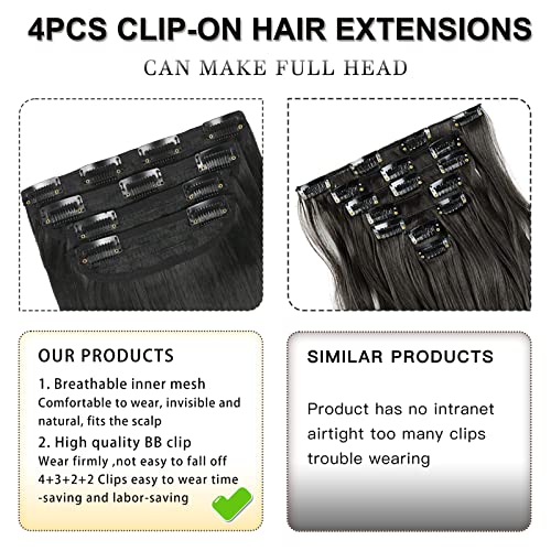 Black Hair Extensions Straight Clip in Hair Extensions Clip ins - Soft and Thick (20 Inches, 4Pcs, #1B) - color: 1B# - Black