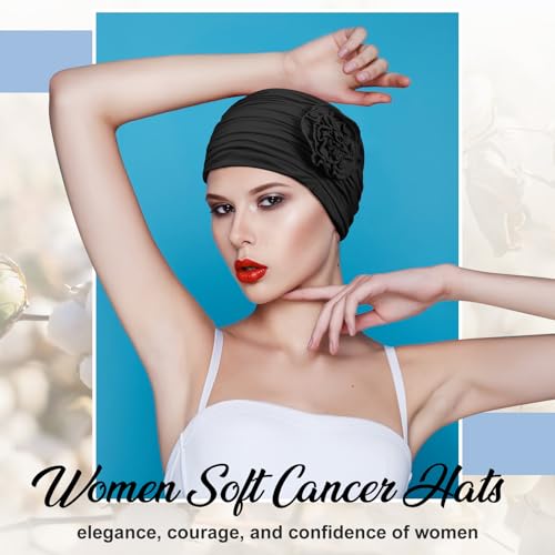 JenPen 4 Pcs Cotton Chemo Headwear for Women Turban Soft Cancer Head Scarf Hats Beanie Elastic Hair Wraps - color: Dark Gray, Brown, Black, Light Gray