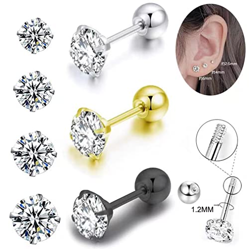 Tanyoyo 4mm Surgical Stainless Steel Ear Piercing Studs Earrings sets 5-6 Pair Mixed Colors High Polished 16G ¡­ - style: B: 4 COLOR CZ
