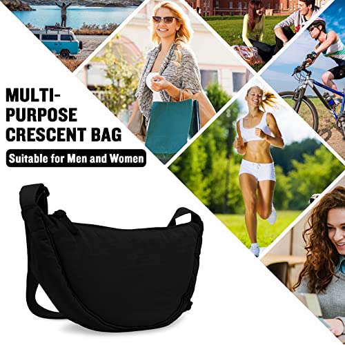 Nylon Crescent Crossbody Bag for Women Purses Trendy Men,Small Travel Sling Bag Hobo - color: Black+green, size: Small