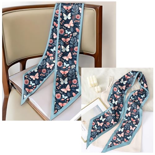 Head Hair Scarf Neck Silk Feeling Scarves Long Thin Satin Fashion Handbag Cute Decoration Women Girls 59 * 6.7'' - color: O-9-butterfly Flower