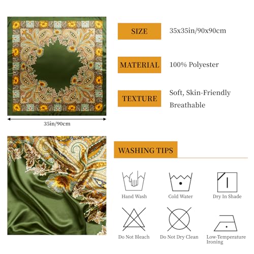 QIUTIMIY 35"x35" Like Silk Head Scarf for Women Satin Feel Large Square Scarf for Hair Wrapping and Sleeping Fashion Bandana - color: (90cm)square Scarf 18