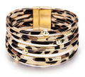 Fesciory Leather Wrap Bracelets for Women, Boho Leopard Multi-Layer Crystal Beads Cuff Bracelet Jewelry - color: Brown Leopard