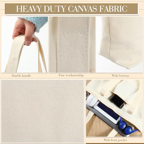 Reginary 16 Pcs Canvas Tote Bags Bulk with Outer Pocket 18 Inch Reusable Shopping Grocery Blank Tote Bag for Women Mother DIY (White) - color: Beige