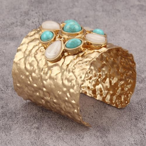 Gold Cuff Bracelet for Women Silver Beaded Bracelets Open Bangle Stackable Stretch Bead Bracelet Boho Jewelry Gifts for Wife Couple - style: Chunky Arm Cuffs