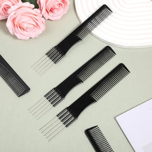 6 PCS Double-Head Parting Teasing Comb, Black Metal Prong Pick Combs Parting for Women Hair Pick Teasing Lifting Fluffing Combs for Styling Salon Fine Thick Thin Hair