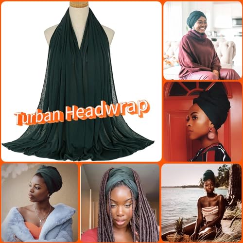 Nonbongoy Head Wraps for Black Women Stretch Headwraps Large Hair Wraps Hijab Scarves for Muslim Head Scarf Turban Headbands - color: 1-dark Green Headwrap