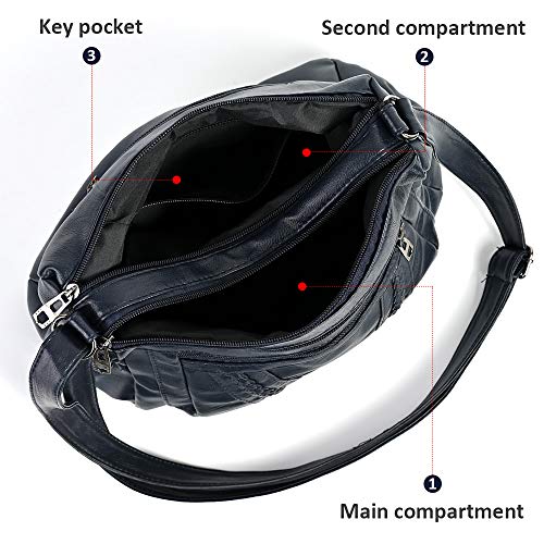 ELDA Crossbody Bags For Women Pocketbooks Soft PU Leather Purses and Handbags Multi Pocket Shoulder Bag - color: Dark Blue