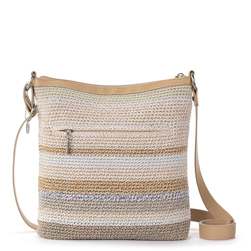 The Sak Lucia Crossbody Bag in Crochet, Convertible Purse with Adjustable Shoulder Strap - color: Sand Stripe