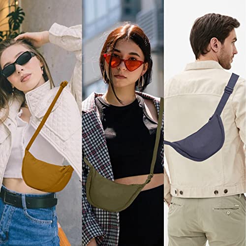 Nylon Crescent Crossbody Bag for Women Purses Trendy Men,Small Travel Sling Bag Hobo - color: Black+green, size: Small