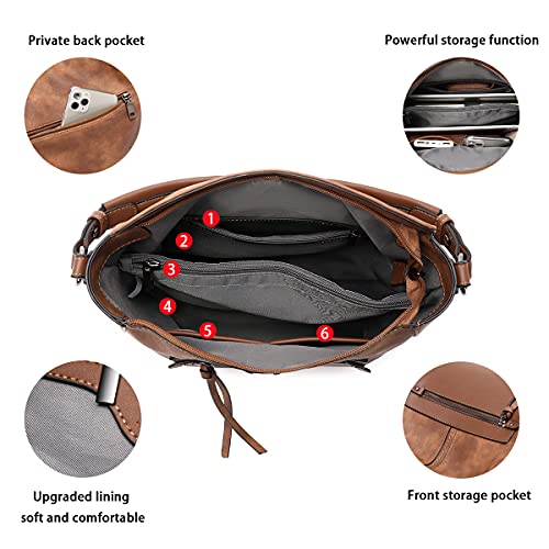 lapsting Hobo Bags for Women Handbags Purse Ladies Boho Shoulder Bag Crossbody Purses Faux Leather - color: E - 14inch Brown - Black Metal