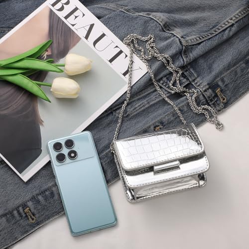 Sightor Silver Mini Crossbody Bag for Women, PU Leather Small Evening Purse, Dressy Clutch Handbag for Nightclub Parties - color: Silver