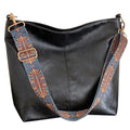 Hobo Bags for Women Crossbody Bag Guitar Strap Purse Vegan Leather Shoulder Handbags Boho Purses Tote Bucket Bag - color: Black