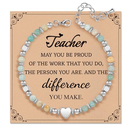Inspirational Gifts Bracelets for Women: Healing Natural Stone Beaded Bracelets - Mothers Day Birthday Graduation Christmas Gifts for Women Friends Mom Daughter Sister Bestie - color: Amazonite-Girl-Teacher