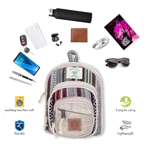Small Lightweight Minipack Daypack Handmade Himalayan Hemp Travel, Hiking, Purse for Men, Women (Side Zipper) - size: Small