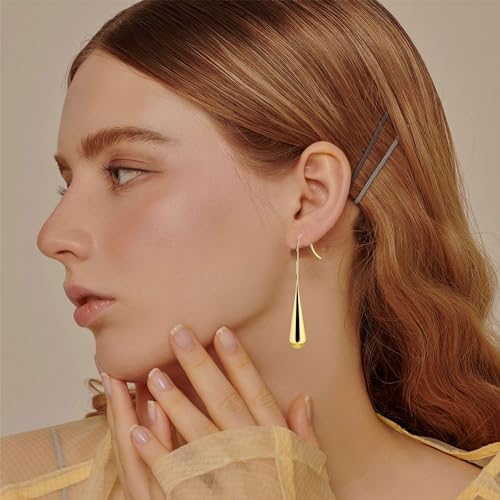 Long Gold Earrings Dangle Drop For Women Fashion Simple Teardrop Big Earrings - color: Gold