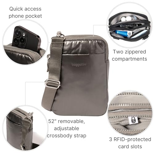 Baggallini Women's Modern Take Two Rfid Crossbody - color: Gunmetal Puff