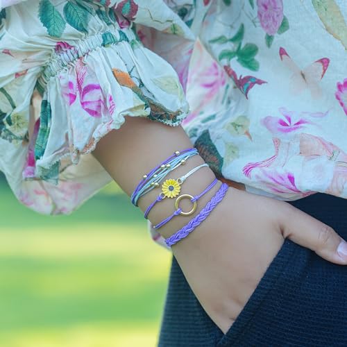 FANCY SHINY Easter Gifts Basket Stuffers Sunflower String Bracelet Boho Braided Rope Wrap Bracelets Cute Summer Beach Surfer Jewelry for Women - color: Purple