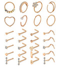 Mayhoop 20g Nose Rings Hoops And Studs For Women Men - Hypoallergenic 316L Surgical Stainless Steel L Shape Nose Screw Bone Silver Rose Gold Black Rainbow Pack 28Pcs - color: 3#Rose-gold