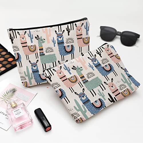 Cute Makeup Bag for Purse Canvas Waterproof Funny Cosmetic Bags for Women Zipper Travel Toiletry Pouch-Alpaca Makeup Bags - color: Alpaca Makeup Bags