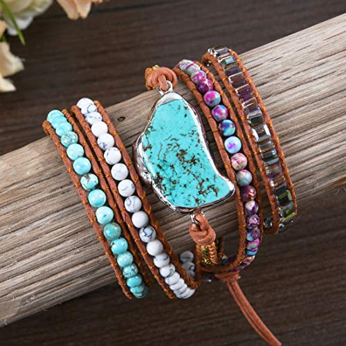YGLINE Natural Stone Bracelet 5 Wraps Bracelet Handmade Blue Color Boho Bracelet for Women Bracelet - color: turquoise 7