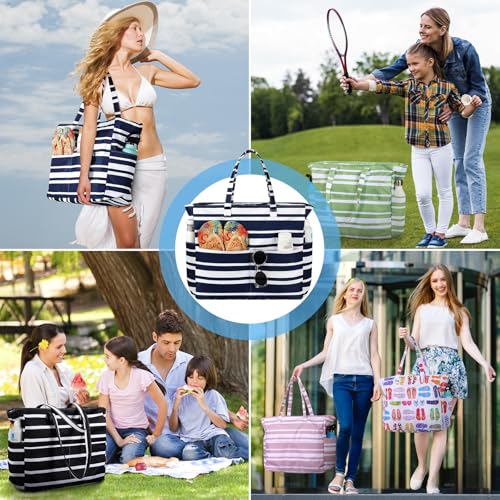 Trifabricy Beach Bags for Women Waterproof Sandproof Women Tote Bag, Large Beach Bag with Zipper for Gym Travel Vocation - color: Navy Blue