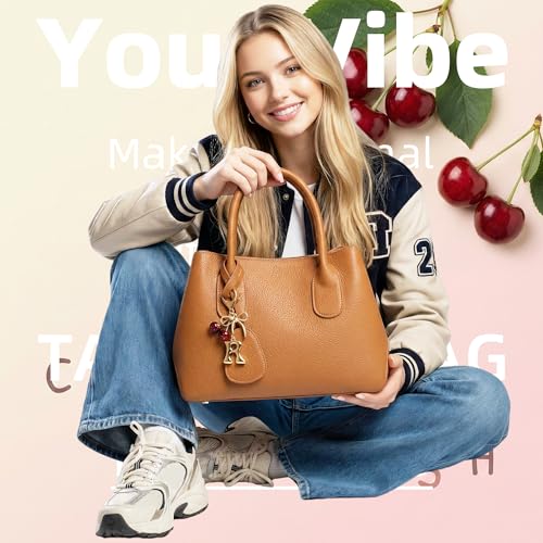 Cute Initial Cherry, Bow, Heart & More Styles - Personalized Keychain Bag Charms & Purse Accessories for Handbags - color: Red Cherry, style: R