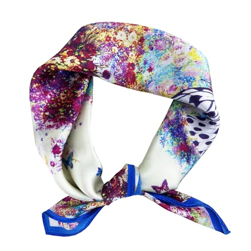 Women's Small 21 inch 100% Silk Scarf Bandana for Head Neck Hair | 100% Mulberry Silk Lightweight Designs Gift-Ready Packaging For Hair Fashion 21"x21" Printed - color: 103multicolor