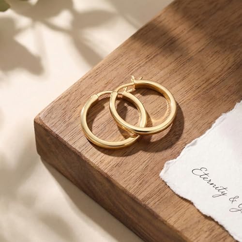 Gold Hoop Earrings 14K Gold Earrings for Women Gold Hoop Earrings for Womens Hoops Pure Minimal Style for Light and Delicate Hoops Earring for Womens 20/25/30/40mm - size: 25mm