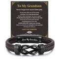 MEALGUET Men's Bracelets Gifts for Men - Brown Braided Leather Infinity Knot Bracelets Engraved Love Massage for Son Man Husband Boyfriend, Mens Bracelet Jewelry Gift for Birthday Valentine's - style: to my Grandson