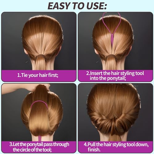 Teenitor 4pcs Pony Hair Tail Accessories, 2 Pairs French Braiding Tool, Turvy Styling Tool for Women Girls, Ponytail Pull Through Tool Purple/Blue - color: Purple/Blue