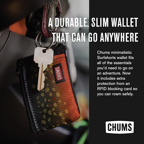 Chums Surfshorts Wallet - Solid Colors Collection, Lightweight Slim Wallet with RFID Blocking Card & Clear ID Window - Zippered Minimalist Wallet w/Key Ring - color: Berry/Melon