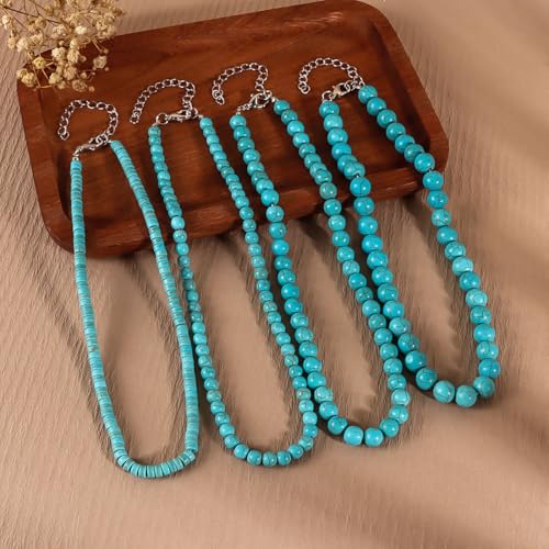 Pingyongchang Boho Layered Western Turquoise Necklaces for Women Vintage Stone Beaded Chokers Butterfly Catus Chain Country Concert Cowgirl Cowboy Jewelry Holiday Gifts - style: G 10MM