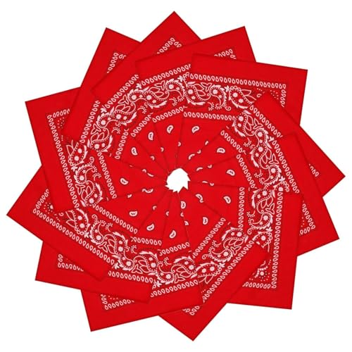 12 Pack Bandanas Unisex Paisley Cowboy Bandanas Bulk Multi Purpose Headband Scarf for Men Women Costume - color: Red, style: Classic