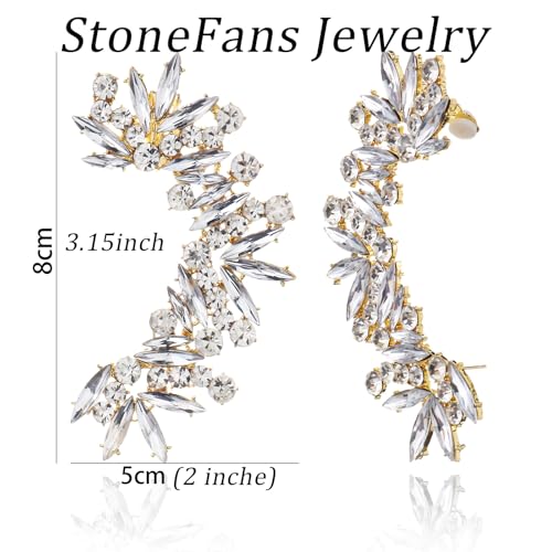 Rhinestone Silver Full Ear Cuff Earrings for Women Ear Clip Wrap Statement Climber Crawler Earrings for Women Hypoallergenic Silver Wedding Jewelry Gifts - color: Gold-Full
