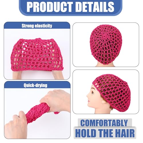 Geyoga 4 Pieces Mesh Crochet Hair Net Rayon Knit Snood Hat Thick Short Women Hairnet Snoods Cover Ornament for Sleeping (Royal Blue, Sky Blue, Rose Red,Pink) - color: Royal Blue, Sky Blue, Rose Red ,Pink
