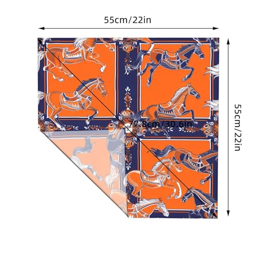 Head Scarf Hair Neck Scarves for Women Fashion Silk Satin Purse Bag Scarfs Handbags Bandana Neckerchief - color: Orange Blue Navy Horse
