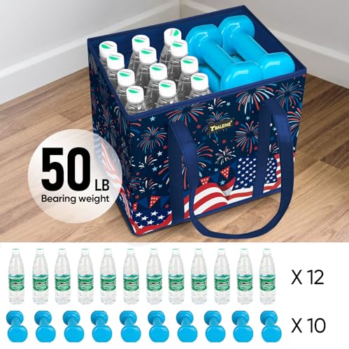BALEINE 3Pk Reusable Grocery Bags, Foldable Shopping Bags for Groceries with Reinforced Bottom & Handles (Freedom Celebration) - color: Freedom Celebration, size: 3 Pack