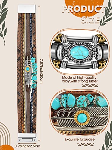 Inbagi 3 Pcs Western Jewelry for Women Turquoise Bracelet Native American Jewelry Western Gift for Women Silver Bohemian Turquoise Cuff Bracelets - style: Retro