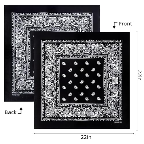 Raylarnia 8 PCS 100% Cotton Bandanas, 22 Inchs Multi-Purpose Bandana Scarfs Headbands for Men and Women - color: 8-black